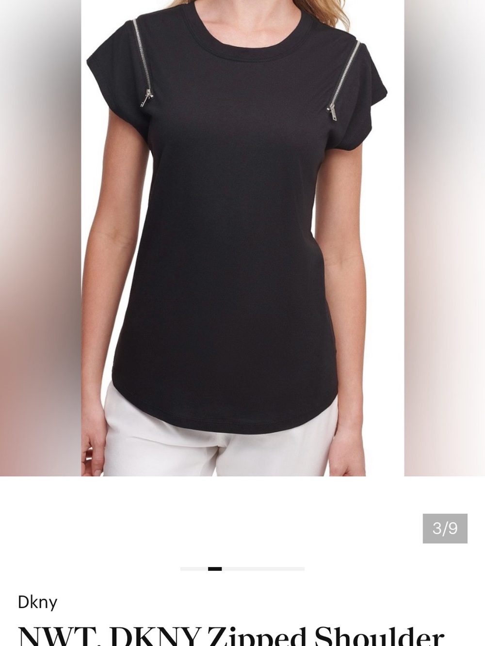 DKNY Black Short Sleeve Tee with Shoulder Zips
